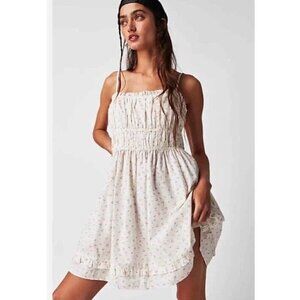 Free People Gabby Mini Dress Floral Smocked Large New Boho Festival Hippie